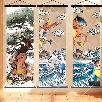 Pokémon Retro HD Scroll Painting Poster Squirtle Eevee Charmander Bulbasaur Gyarados Charizard Fan Collection Children's Gift