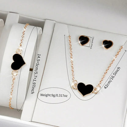 5PCS Elegant Women Watch Jewelry Set Fashion Leather Strap Quartz Wristwatch Heart Necklace Earrings Bracelet Gift (Without Box)
