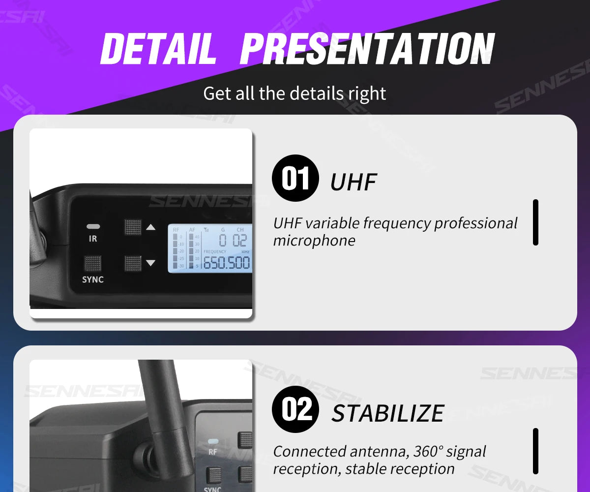 SENNESAI GLXD24 B58 Professional Dual Wireless Microphone 600-699MHz System Stage Performances UHF Dynamic 2 Channel Handheld