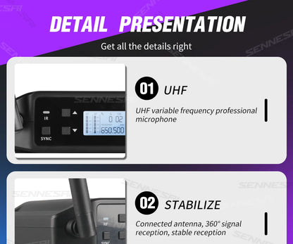 SENNESAI GLXD24 B58 Professional Dual Wireless Microphone 600-699MHz System Stage Performances UHF Dynamic 2 Channel Handheld