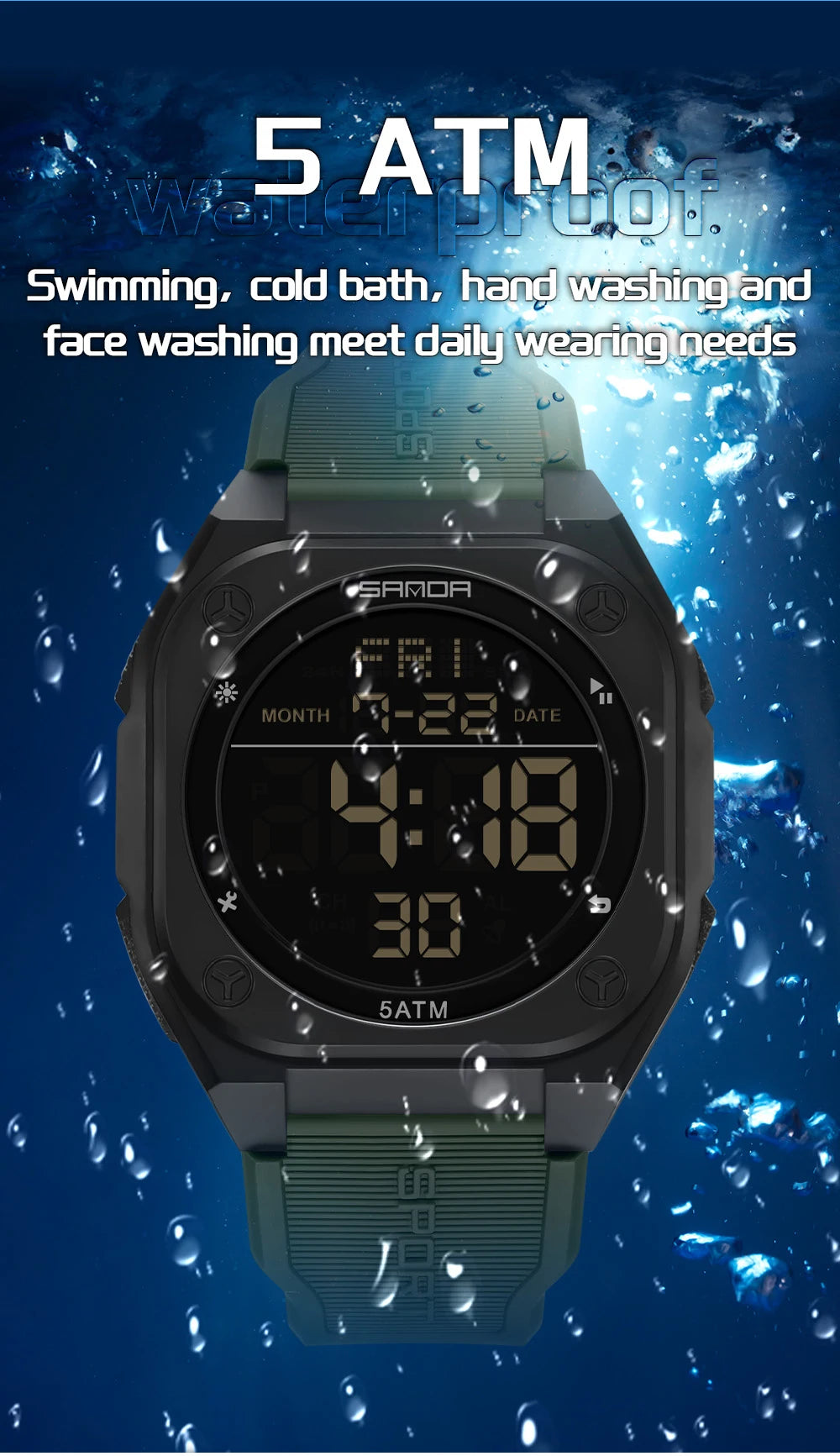 SANDA Digital Watch Multi-function Alarm Clock Luminous Waterproof Silicone Wristwatch Casual Students Electronic Watches