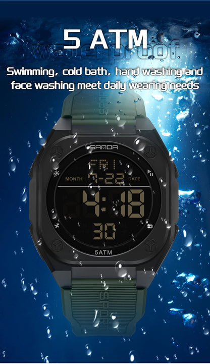 SANDA Digital Watch Multi-function Alarm Clock Luminous Waterproof Silicone Wristwatch Casual Students Electronic Watches