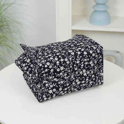 New floral print thickened fabric handbag, lunch bag, portable lunch box storage bag, zipper design, multifunctional tote