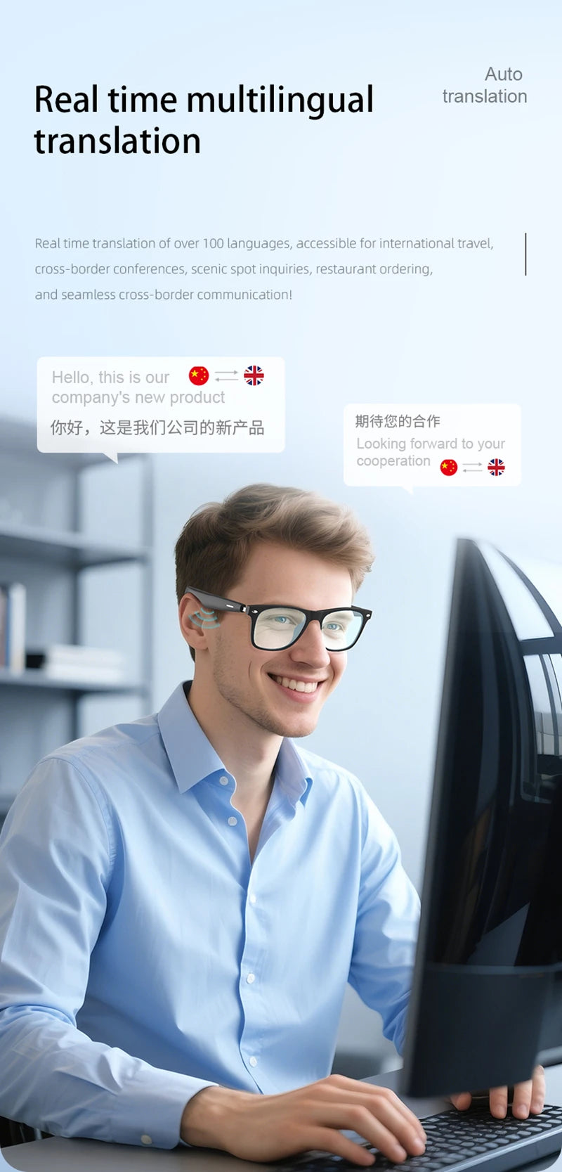 VIVO AI Intelligent Glasses Fashion Waterproof Multifunctional Bluetooth Call Playing Music Smart Sunglasses For Men & Woman