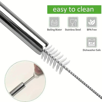 5/10Pcs Reusable Drinking Straw 304 Stainless Steel Straws Straight Bent Metal Straw with Cleaner Brush Pouch Wholesale