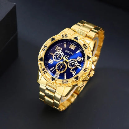 4 Pcs/Set Fashion Men's Watches  Alloy Men Quartz Wrist Watch Casual Business Mens Clock Necklace Bracelet Ring Set