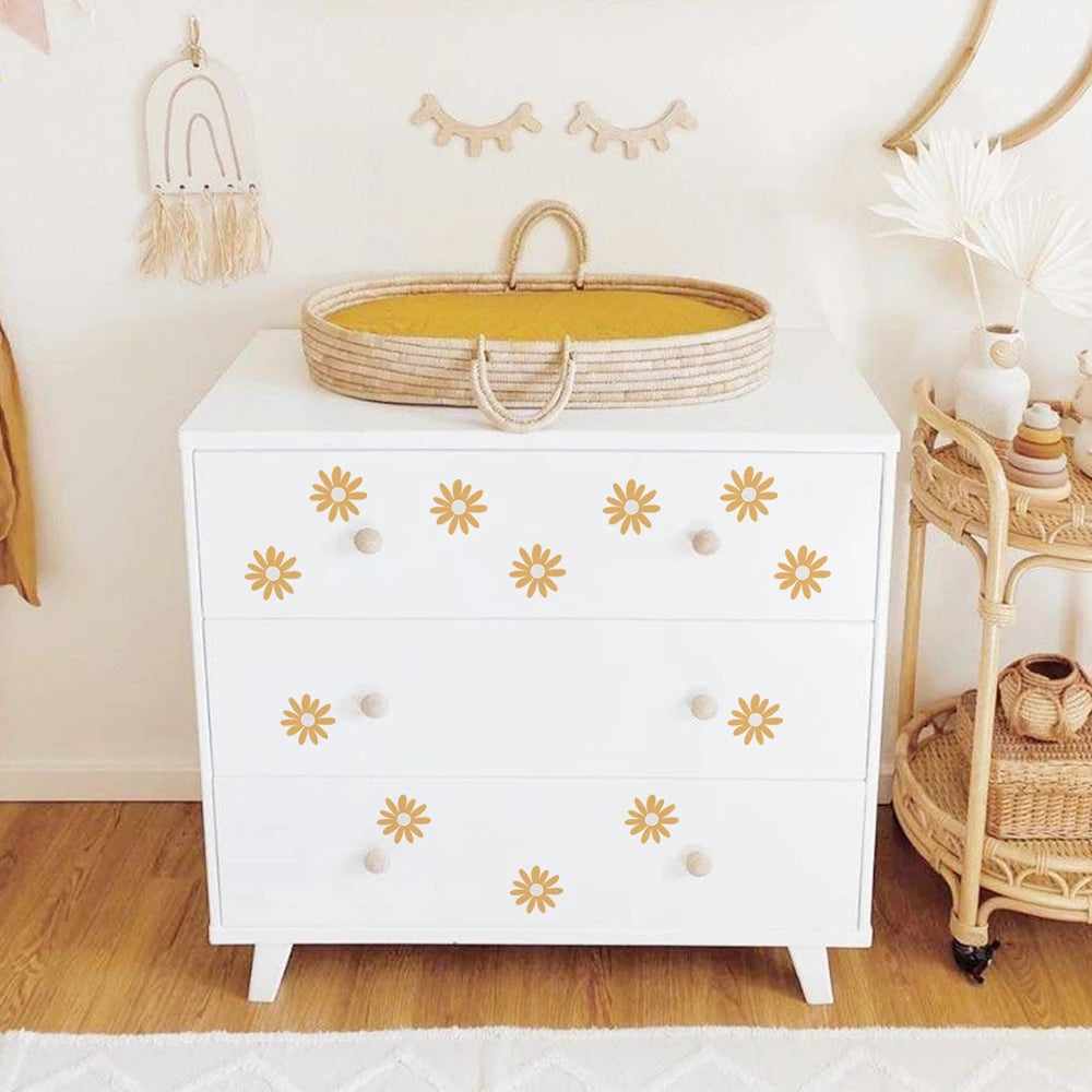 Yellow Daisy Wall Stickers for Kids Rooms Living Room Removable Baby Nursery Wall Paper Home Decoration Girls Room Interior