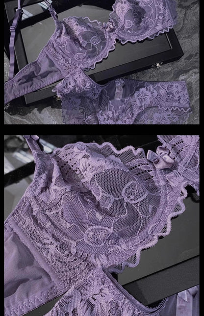 Chic French Ultra-thin Lace Lingerie Set, Large Breasts See-through Underwire Bra,small Bust Lift Elegant Soft Feminine Set S-xl