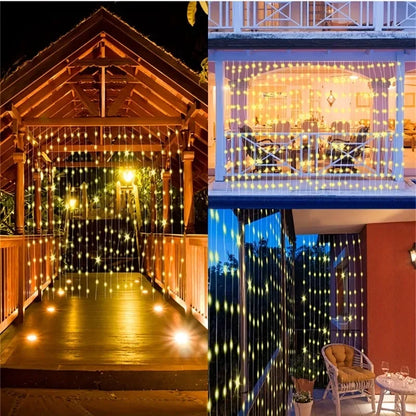 Outdoor String Lights Solar Curtain String Lights LED Lights LED 8 Modes  Wedding Garden Bedroom Outdoor Indoor Wall Decoration