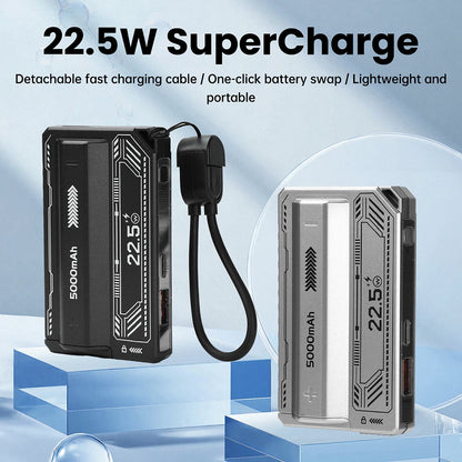1 Section Welding Free 21700 Mobile Power Case PD 20W Fast Charging Built-In Cable Detachable Power Bank DIY Battery Box
