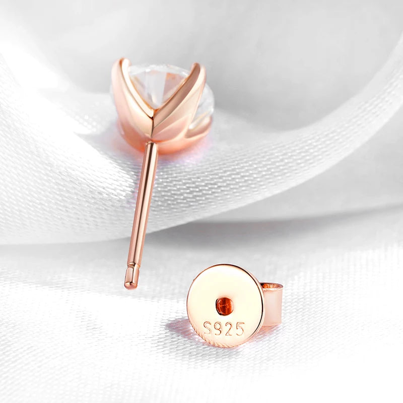 Smyoue Kolczyki Sztyfty Moissanite 0.2-3CT w Kolorze Różowego Złota dla Kobiet Lśniące Klasyczne Ślubne Kolczyki z Laboratorium Diamentowym Czyste Srebro 925