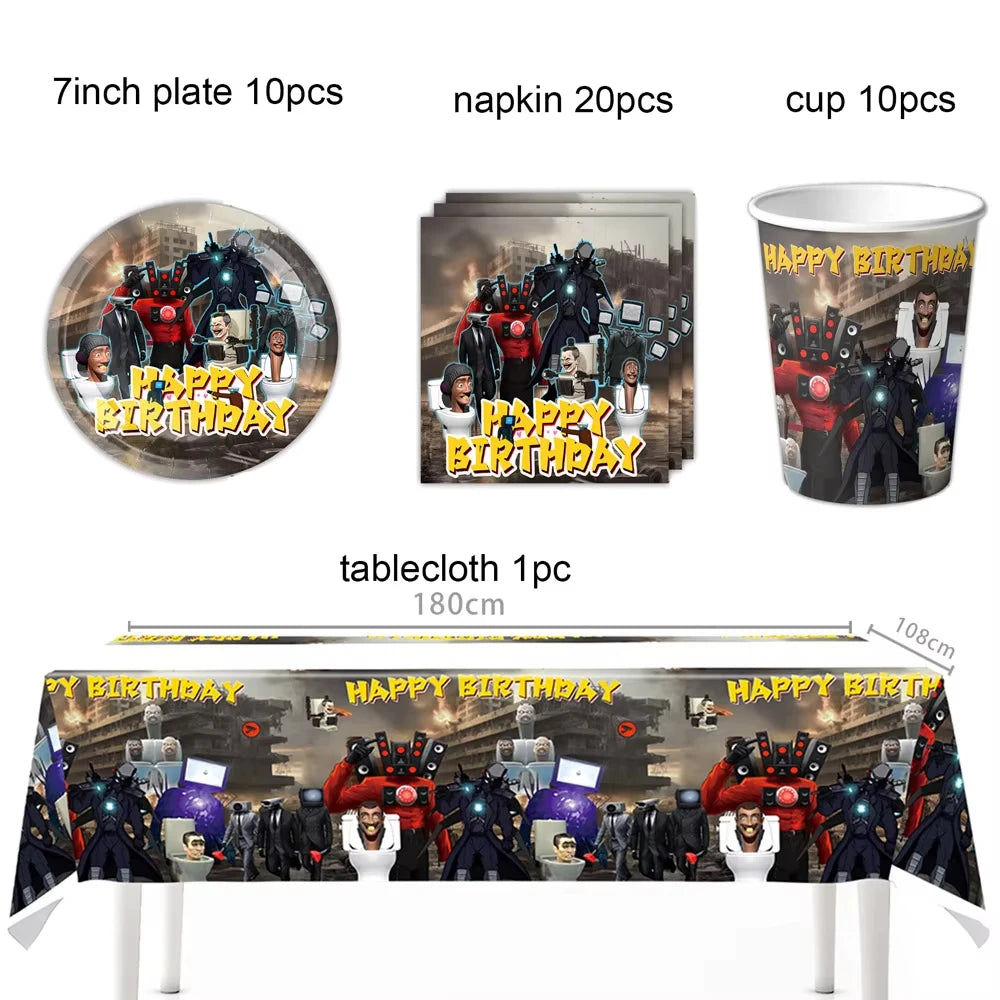 Skibidi Toilet Birthday Party Supplies Tablecloths Tableware Sets Plates Cups Napkins Skibidi Toilet Gifts Party Favors Balloons