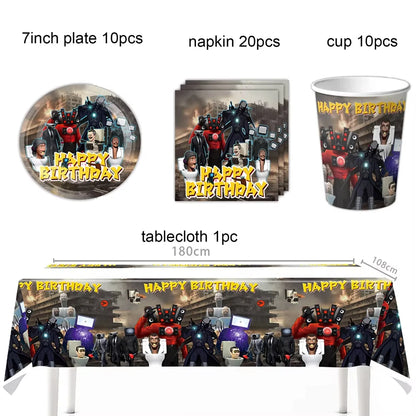 Skibidi Toilet Birthday Party Supplies Tablecloths Tableware Sets Plates Cups Napkins Skibidi Toilet Gifts Party Favors Balloons