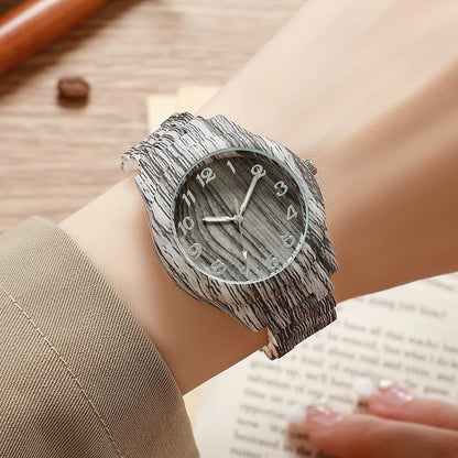3PCS/Set Women Watches Fashion Wooden Pattern Plastic Band Girls Quartz Watch Reloj Mujer Clock Gift（Without Box）