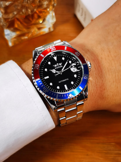 WINNER Classic Mechanical Watches Luxury Brand Business Automatic Watch for Men Rotatable Bezel Luminous Dial Steel Strap Clock