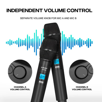 Wireless Microphone G-MARK G320AM Professional UHF 2 Channels Karaoke Mic Handheld Automatic Frequency Adjustable 100M
