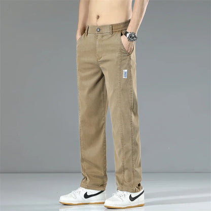 Summer Thin Men's Loose Straight Jeans Lyocell Soft Drape Business Casual Trousers Classic Smoke Gray Brand Ice Silk Denim Pants