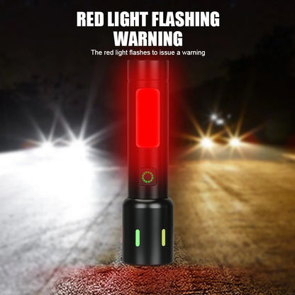 LED+COB Portable Flashlight Zoomable Small Torch USB Rechargeable Outdoor Camping Fishing Long Range Camping Emergency Lantern
