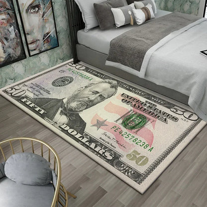 VIKAMA Creative Dollar Printed Carpet Anti-Slip Bedroom Side Rug Easy to Clean Game Room Dormitory Floor Mat Home Decoration