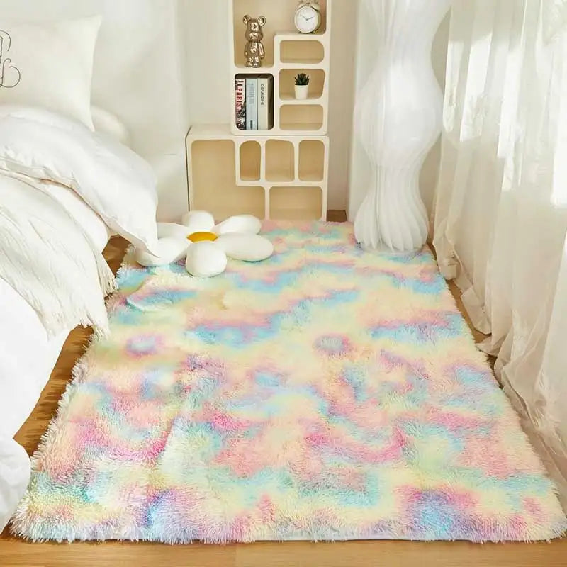 Pink Bedroom Carpet For Children's Room Cute Girls Floor Soft Mat Living Room Decoration White Fluffy Large Kids Bedside Rugs