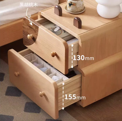 E2022 Beech Wood 2 Drawer Cartoon Kid Bedstand Children Nightstand Boy Bedside Table Girl Night Tables