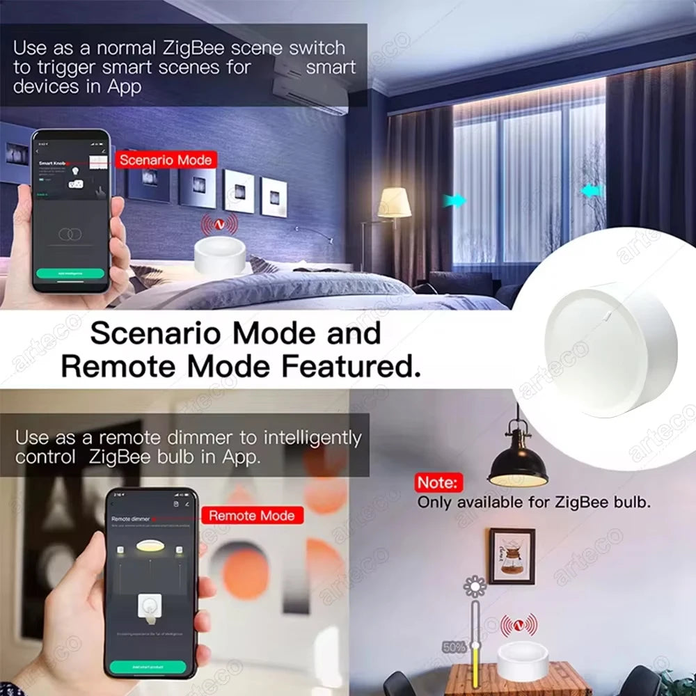Tuya ZigBee Smart Knob Switch Wireless Scene Button Rotatable Dimmer Controller Switch Intelligent Automation Linkage Remoter