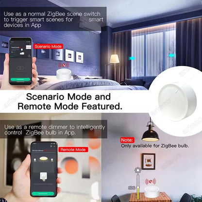 Tuya ZigBee Smart Knob Switch Wireless Scene Button Rotatable Dimmer Controller Switch Intelligent Automation Linkage Remoter