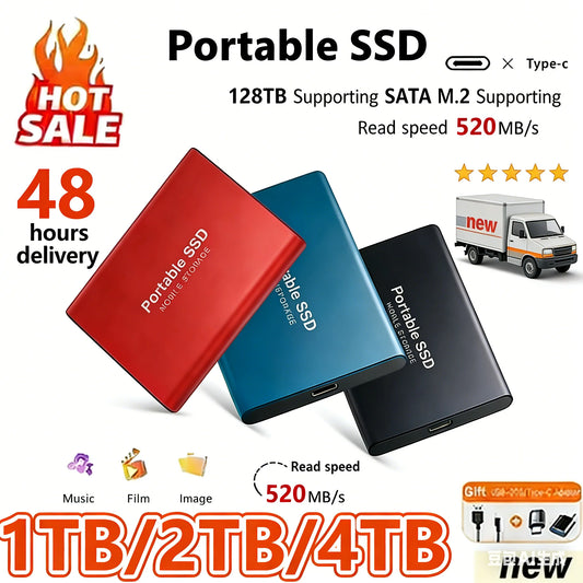 Large Capacity External SSD 2TB/4TB/128TB Type-C USB3.2 Portable Solid Disk Fast Transfer for Mac Desktop PC