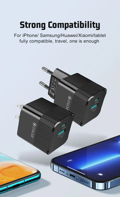 2 Ports PD 25W USB C Fast Charger KR EU  Mini Travel Plug Phone Fast Charging Adapter for iPhone 15 Pro Max Oneplus
