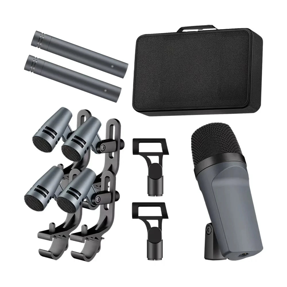 Instrument Microphone E608 7-Piece Wired Drum Mic Kit Dynamic Kick Bass Tom/Snare Cymbals Use For Drums Vocal Band DJ Stage Inst