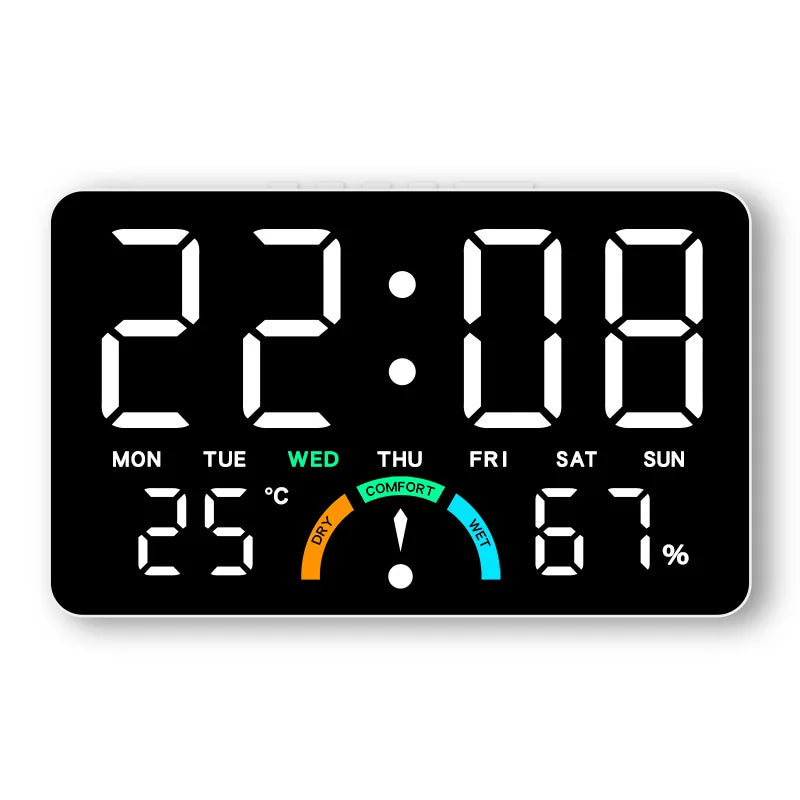 Digital Alarm Clock TEMP Humidity Week Comfort Level Dual Alarm Snooze Table Clock 12/24H Timer Auto Dimmable LED Wall Clock