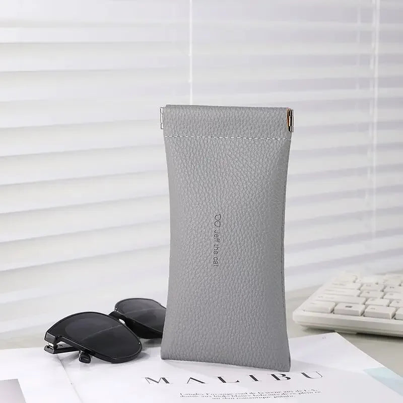 Litchi Magnetic Automatic Closing Glasses Bag Men Women Fashion Portable Soft PU Leather Reading Sunglasses Protective Pouch