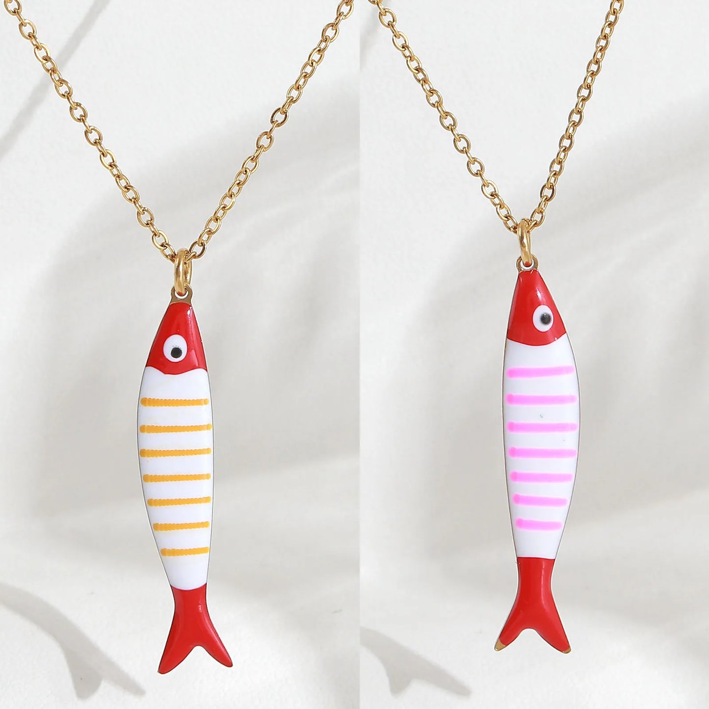 Cute Colorful Enamel Fish Pendant Necklaces For Women Girls Lovely Stainless Steel Gold Color Summer Waterproof Beach Jewelry
