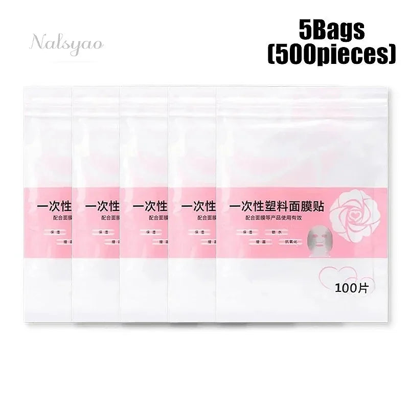 100-500pcs Disposable Plastic Film Face Mask Neck Stickers Transparent Wrap Facial Beauty Makeup Tools Cleaner Skincare
