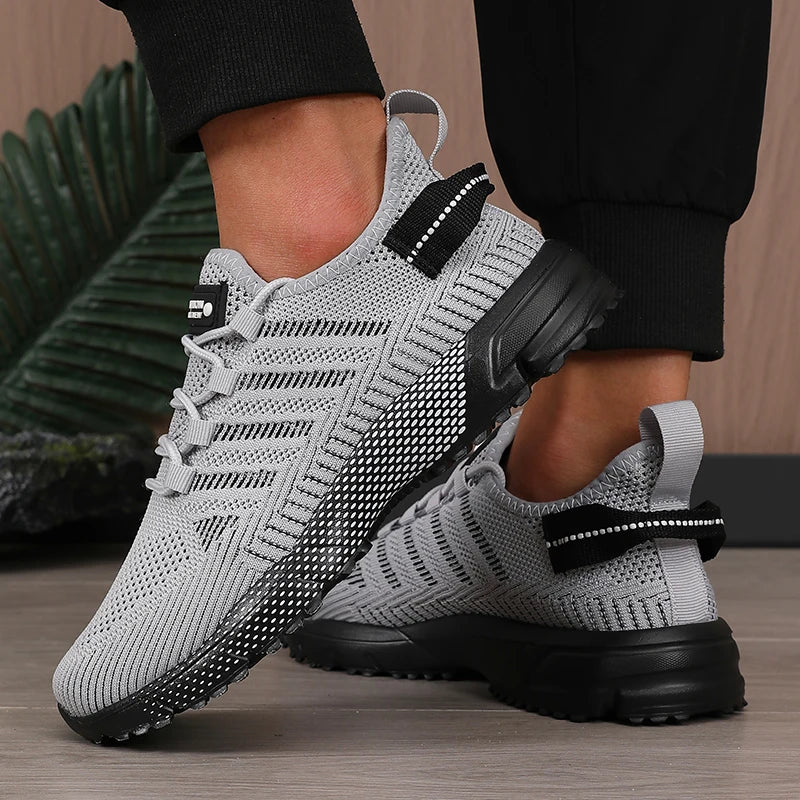 Men's Breathable Running Shoes Anti Slip Casual Fashionable Outdoor Training Hiking Shoes Outdoor Knitted Lace Up Men's Shoes