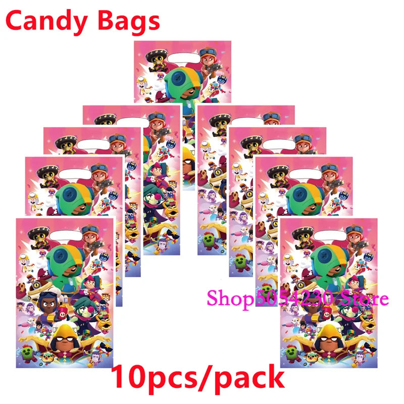 Brawl Stars Happy Birthday Party Supplies Set Cartoon Game Theme Tableware, Paper Plates & Backdrop Decorations for Celebrations