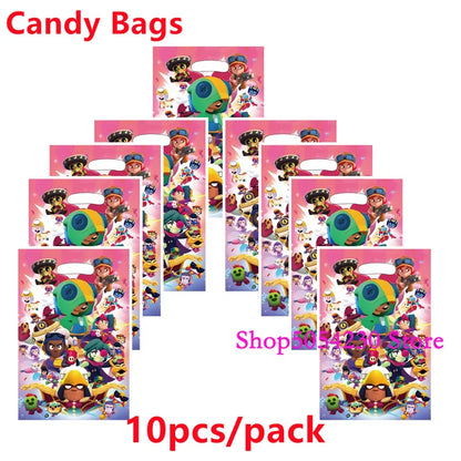 Brawl Stars Happy Birthday Party Supplies Set Cartoon Game Theme Tableware, Paper Plates & Backdrop Decorations for Celebrations