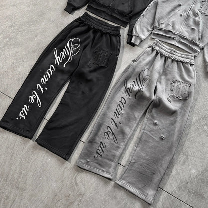 Men's Black Gothic Letter Print Wide Leg Sweatpants Y2K Streetwear Casual Trousers S-XL Summer New