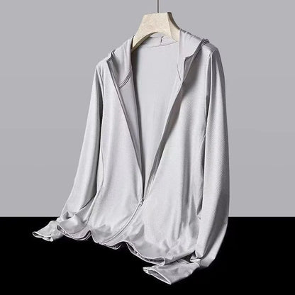 1pcs Summer Men's Ice Silk Thin Sun Protection Coats Sportswear Hooded Man Casual Jackets Outdoor Fishing Sunscreen Clothing Top