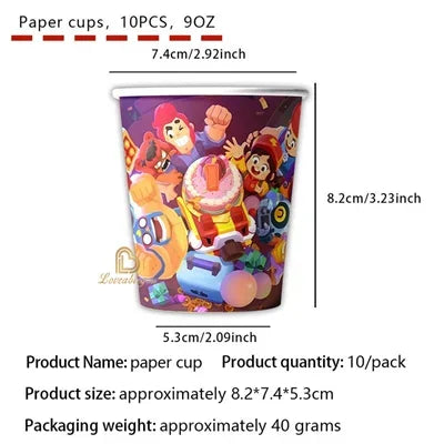 Brawl Stars Happy Birthday Party Supplies Set Cartoon Game Theme Tableware, Paper Plates & Backdrop Decorations for Celebrations