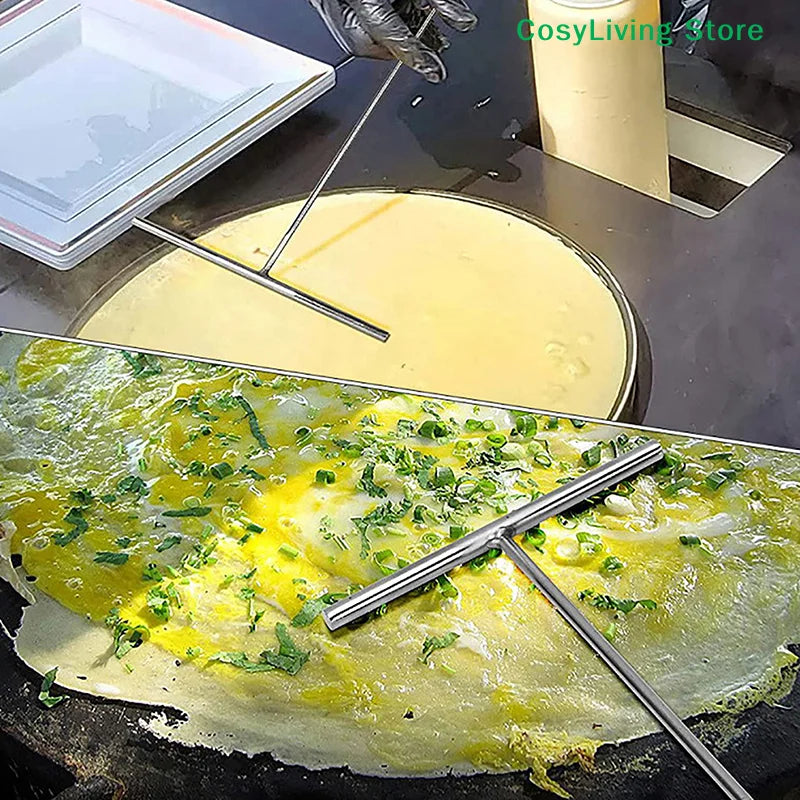 Stainless Steel Crepe Spatula Spreader Pancake T Maker Tool Turner Utensils Cake Shape Rake Pan Making Kit Stick Icing Brownie