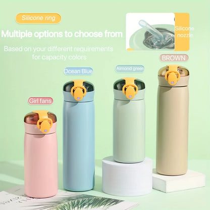 460ml Cool Black Insulated Water Bottle With Locking Flip Lid Silicone Straw Leakproof Portable Stainless Steel Tumbler