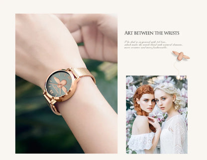 Hannah Martin 2023 New Women Luxury Watch Rose Gold 31mm Classic Casual Girl Dress Watch Bracelet Set 3D Engraved Bee Dial Clock