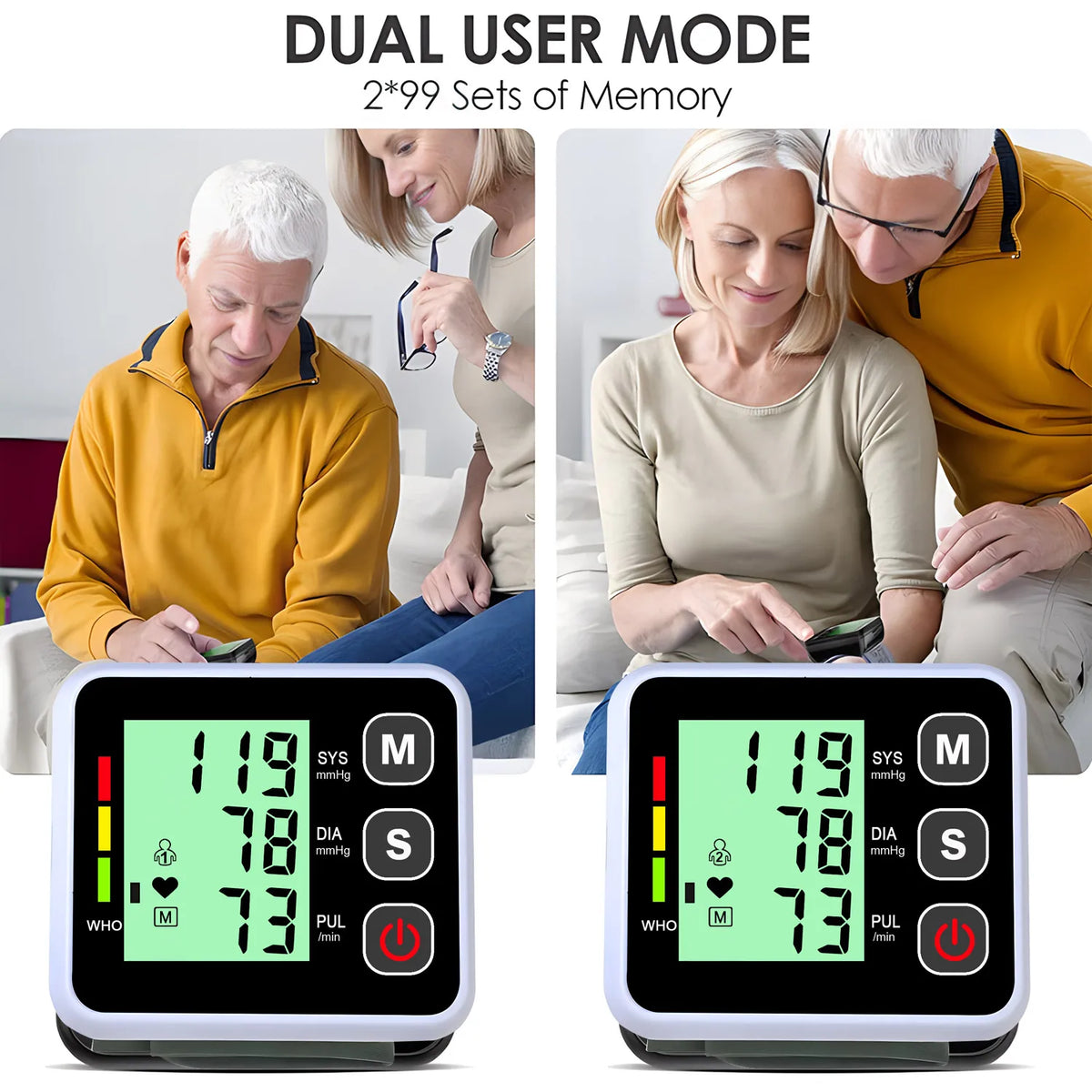 Digital Wrist Blood Pressure Monitor Smart Sphygmomanometer Tonometer Cuff Tensiometer Heart Rate Pulse Meter for Health Care