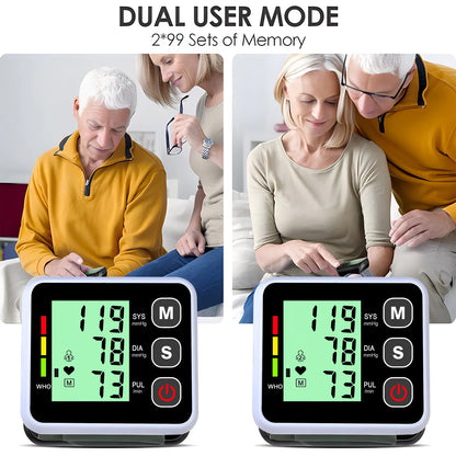 Digital Wrist Blood Pressure Monitor Smart Sphygmomanometer Tonometer Cuff Tensiometer Heart Rate Pulse Meter for Health Care