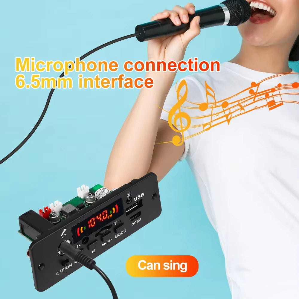 KEBIDU Bluetooth 5.0 MP3 Player With Mic 10W Amplifier WMA WAV APE Decoder Board Handsfree Car Audio Player USB AUX TF FM Radio
