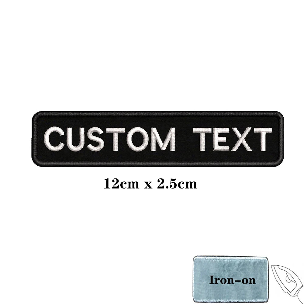 1PC Custom Name Patch Stripes Badge Iron On Or Hook Loop Black 8X2.5cm 8x5cm 10x2.5cm 10x4cm 12x2.5cm 15x5cm 20x7cm 25x8cm