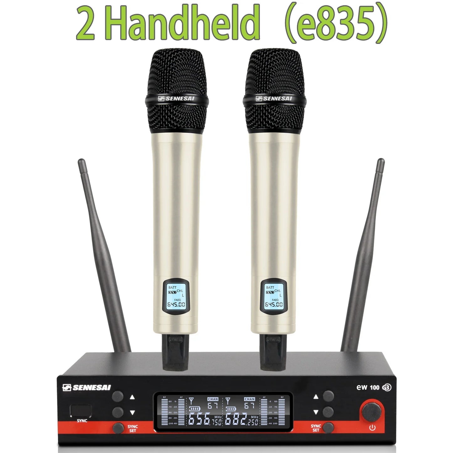 SENNESAI Ew100g3 Professional Dual Wireless Microphone Stage Performance 2 Channels 600-699MHz UHF Karaoke Metal Handheld