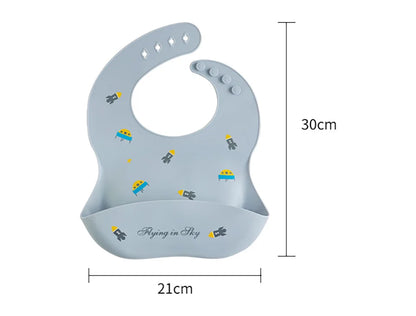 Waterproof Bibs For Kids Feeding Baby Eating Stuff Soft Silicone Babeast Cartoon Printed Adjustable Baby Tasting Feeding Bibs