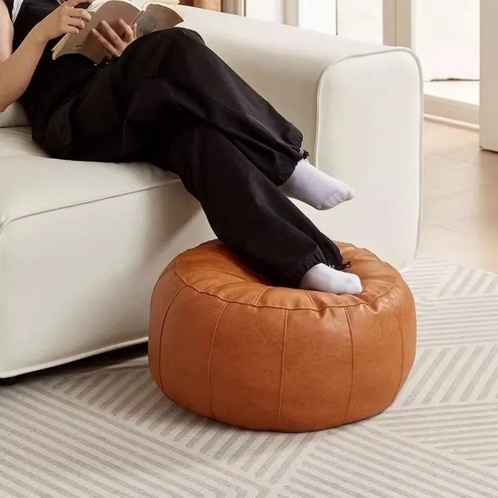 PU Leather Unstuffed Storage Leg Bench Round Need to Fill Clothes Clothes Storage Chair Non-Slip Large Capacity Ottoman Seat